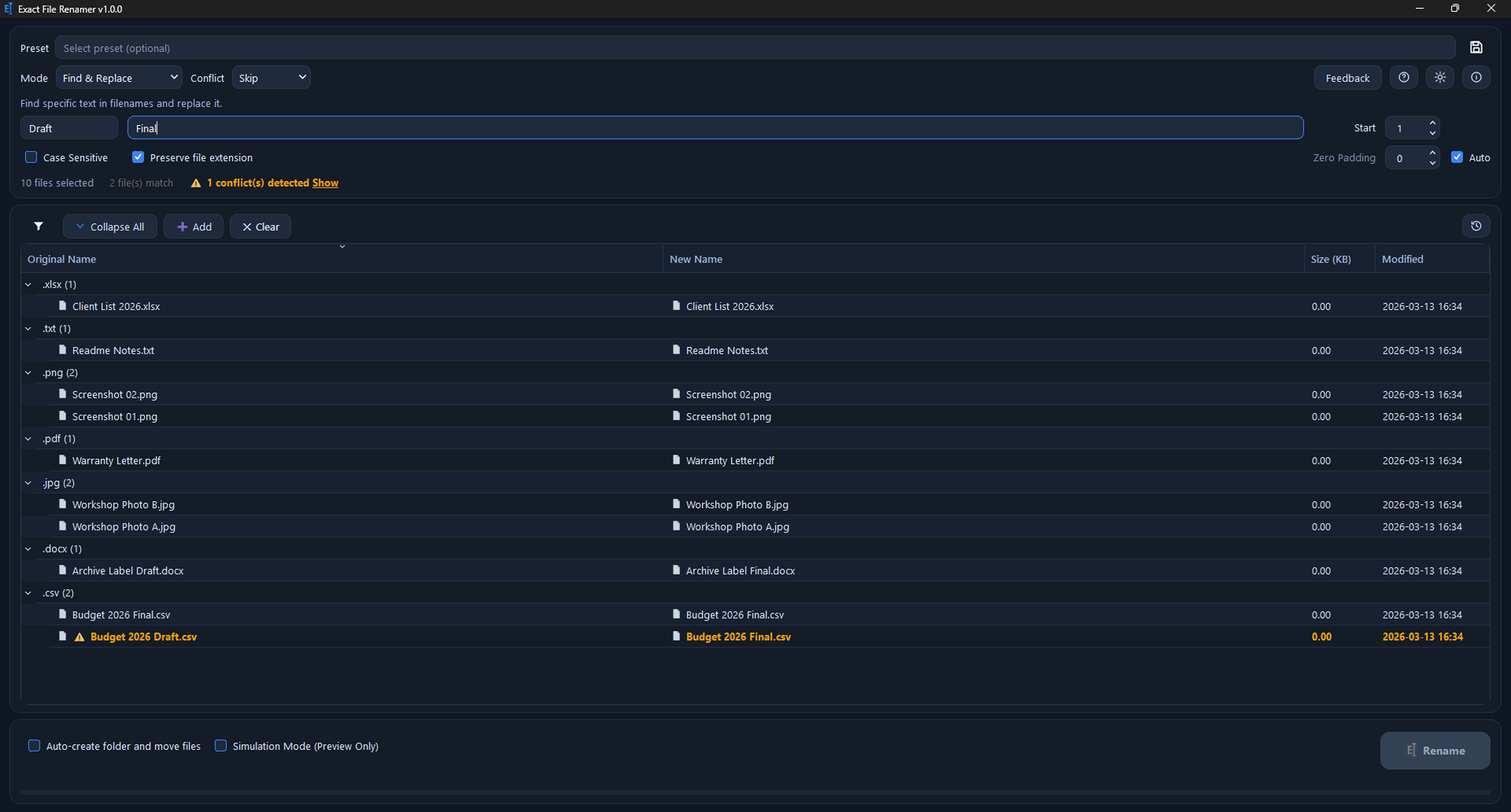 Exact File Renamer screenshot 1